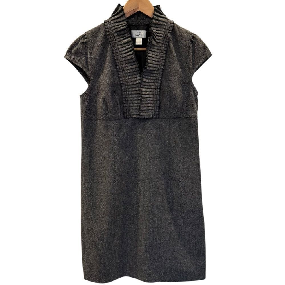 LOFT Tweed Cap Sleeve Wool Blend Shift Dress - Charcoal Grey - Women's 4